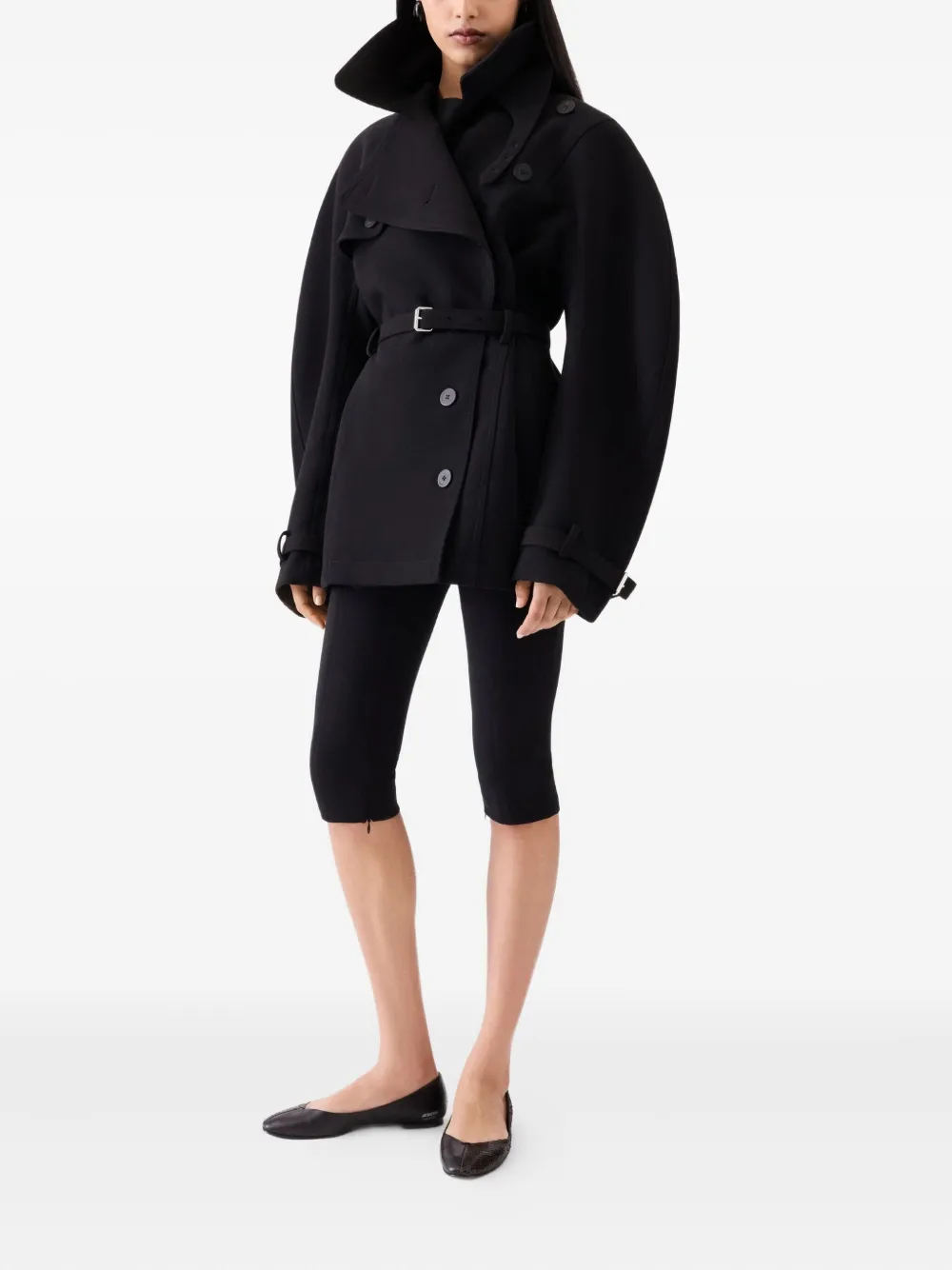 Jacquemus belted balloon-sleeve coat - Zwart