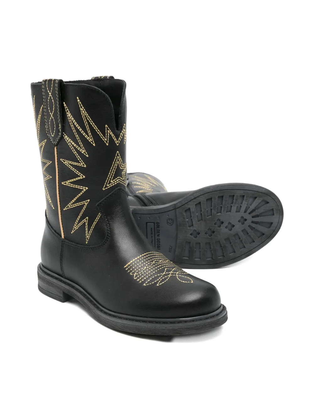 Golden Goose Wish Star Embroidered Leather Boots In Black