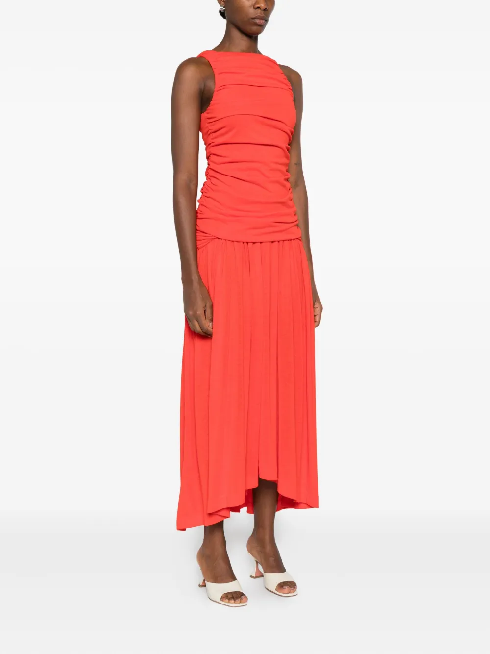 Bite Studios Evidente Gathered-waist Dress In Red