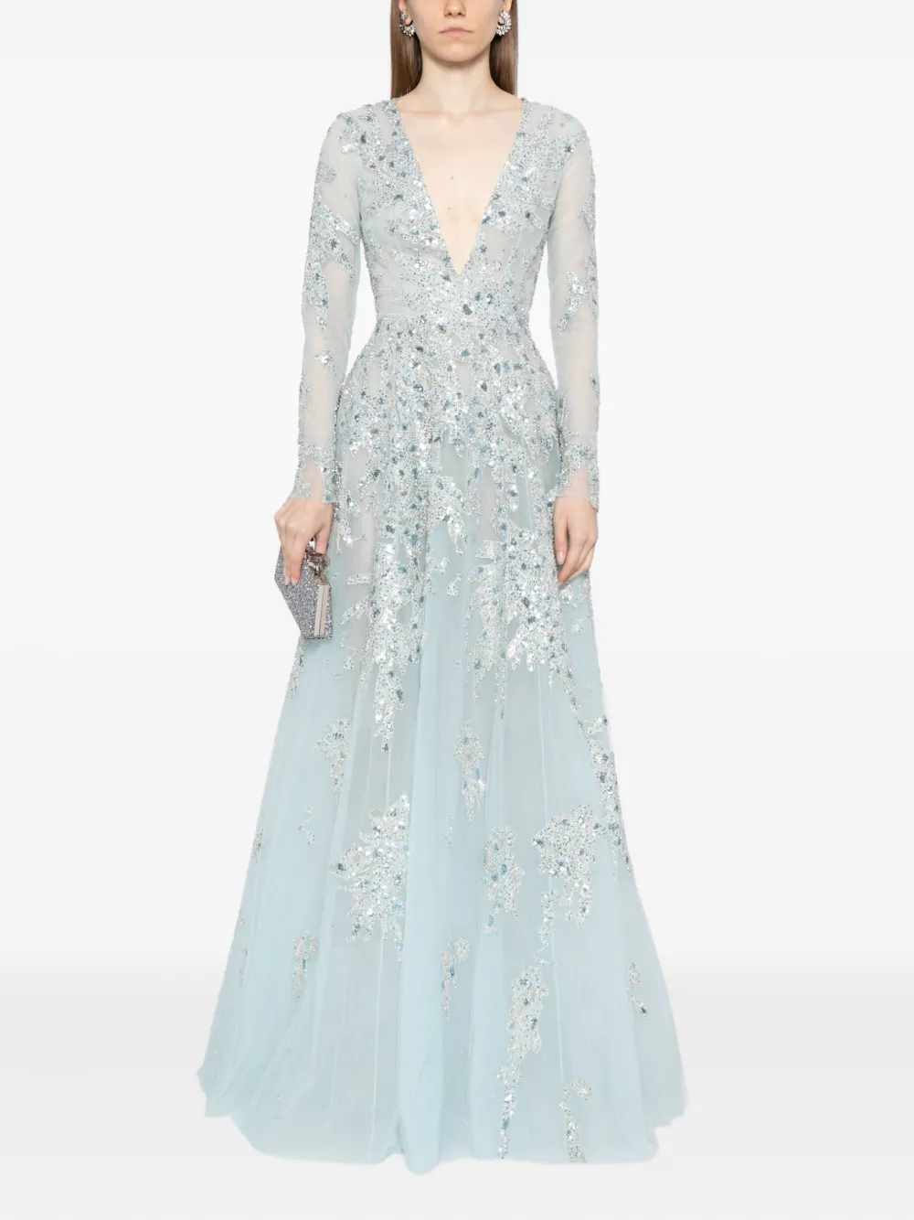 Saiid Kobeisy Beaded Tulle Gown In Blue