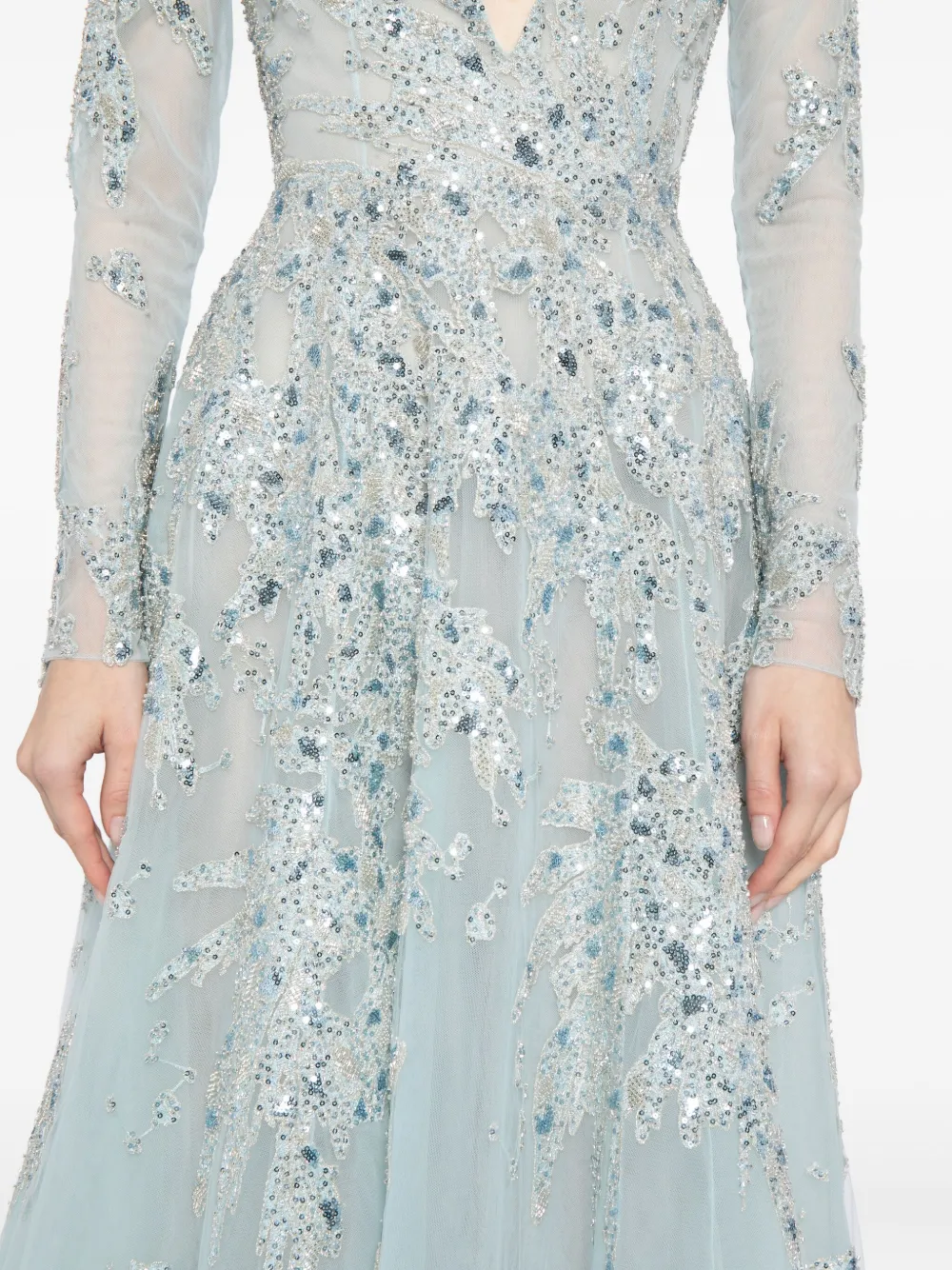 Saiid Kobeisy Beaded Tulle Gown In Blue