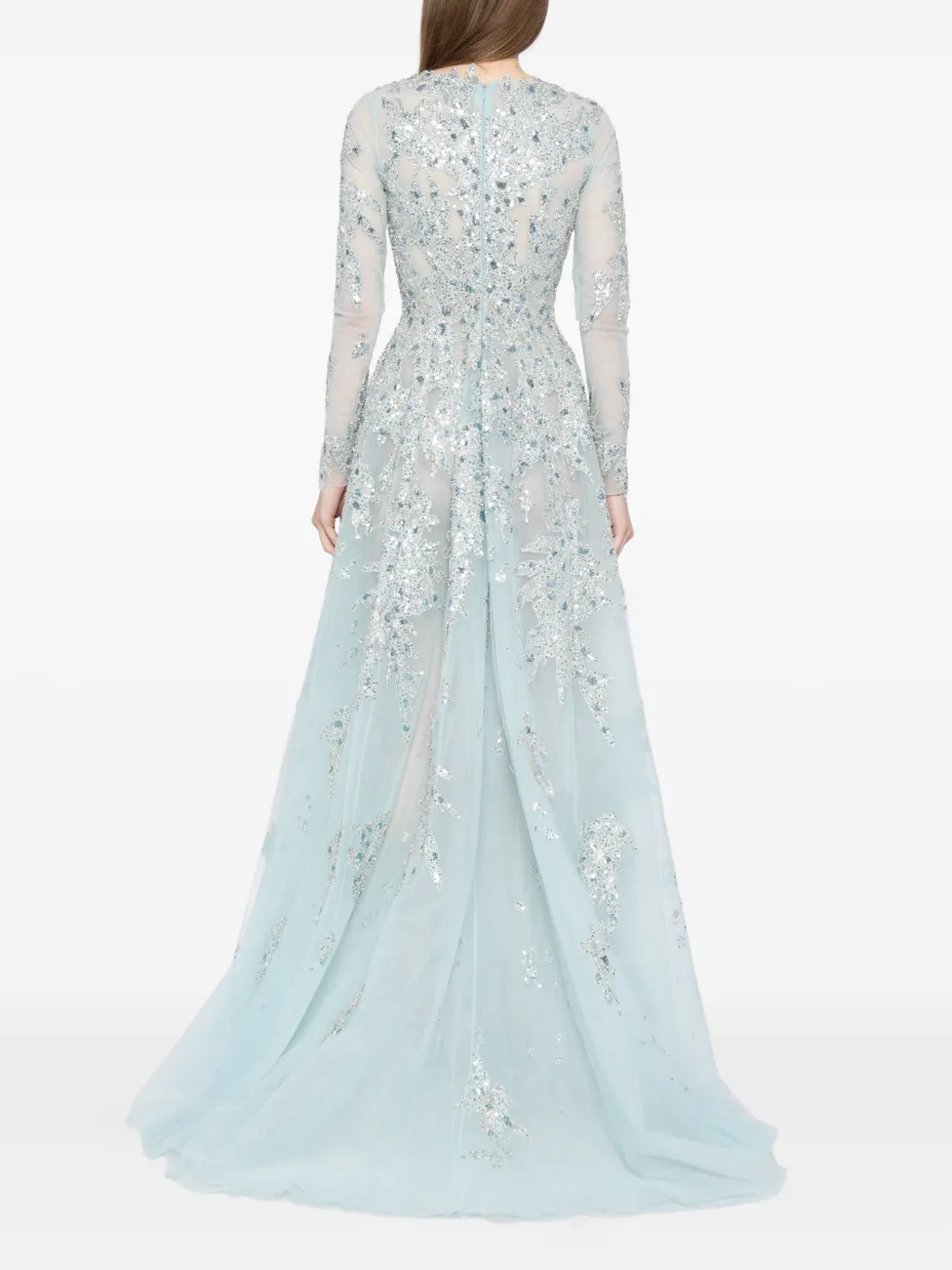 Saiid Kobeisy Beaded Tulle Gown In Blue