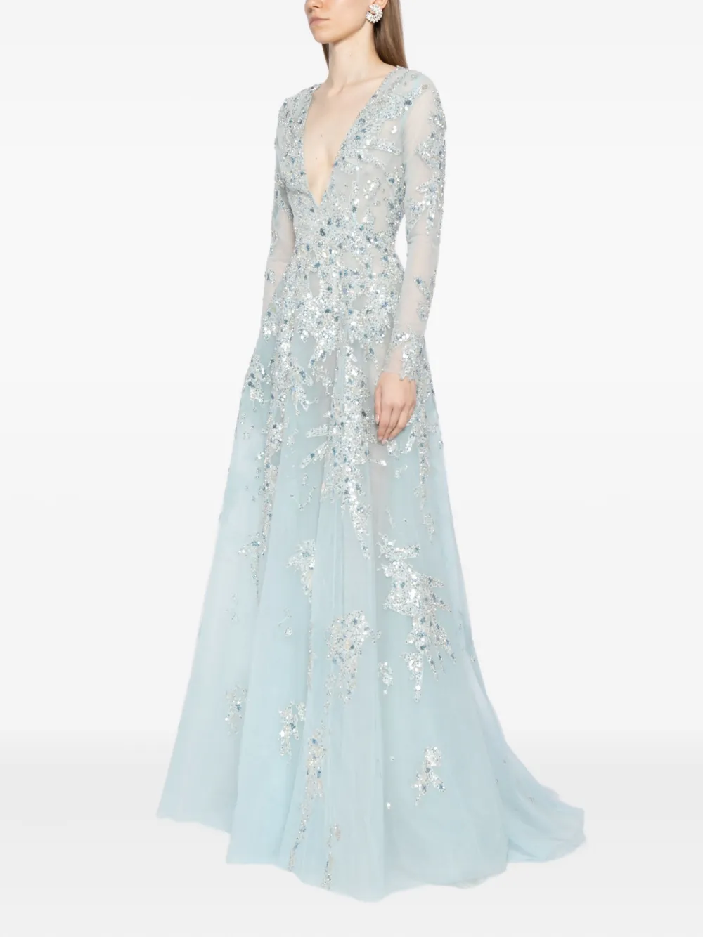 Saiid Kobeisy Beaded Tulle Gown In Blue