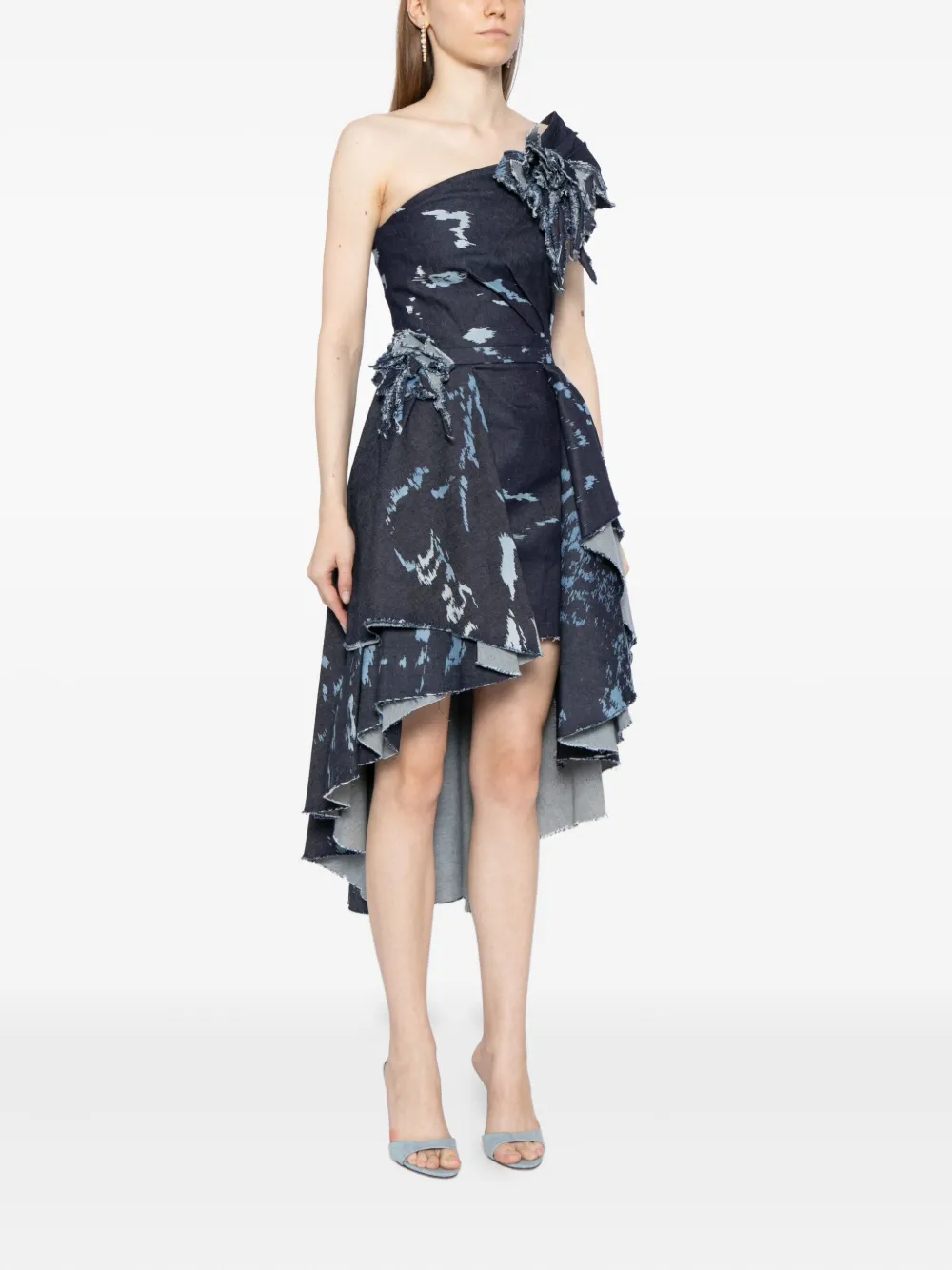 Saiid Kobeisy Asymmetrische denim jurk met print Blauw