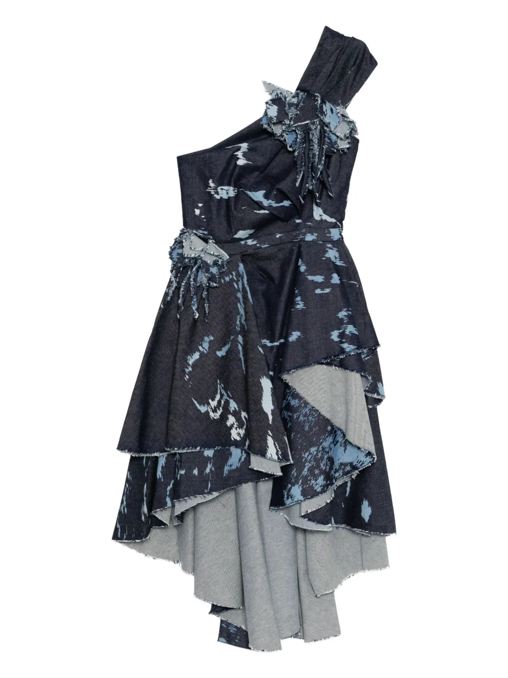 Saiid Kobeisy one-shoulder printed denim dress | Blue | Image 1