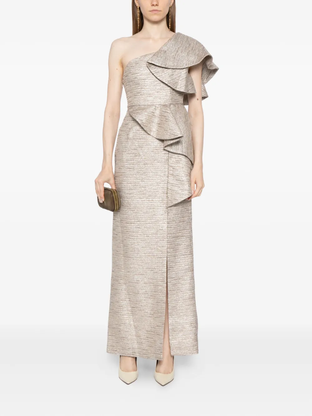 Saiid Kobeisy Brokaat jurk met ruches - Beige