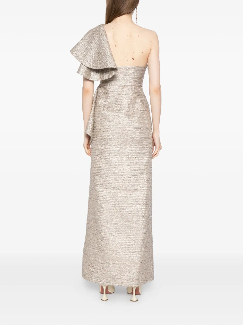 Saiid Kobeisy Brokaat jurk met ruches Beige