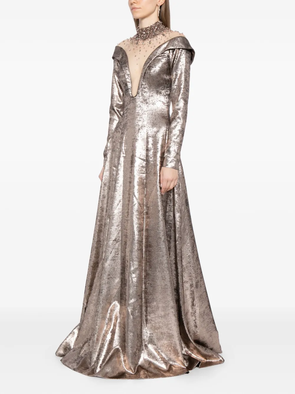 Saiid Kobeisy Crystal-embellished Maxi Dress In Silver