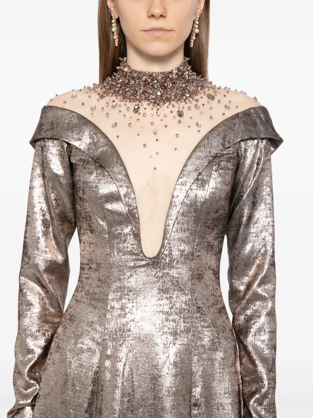 Saiid Kobeisy Crystal-embellished Maxi Dress In Silver
