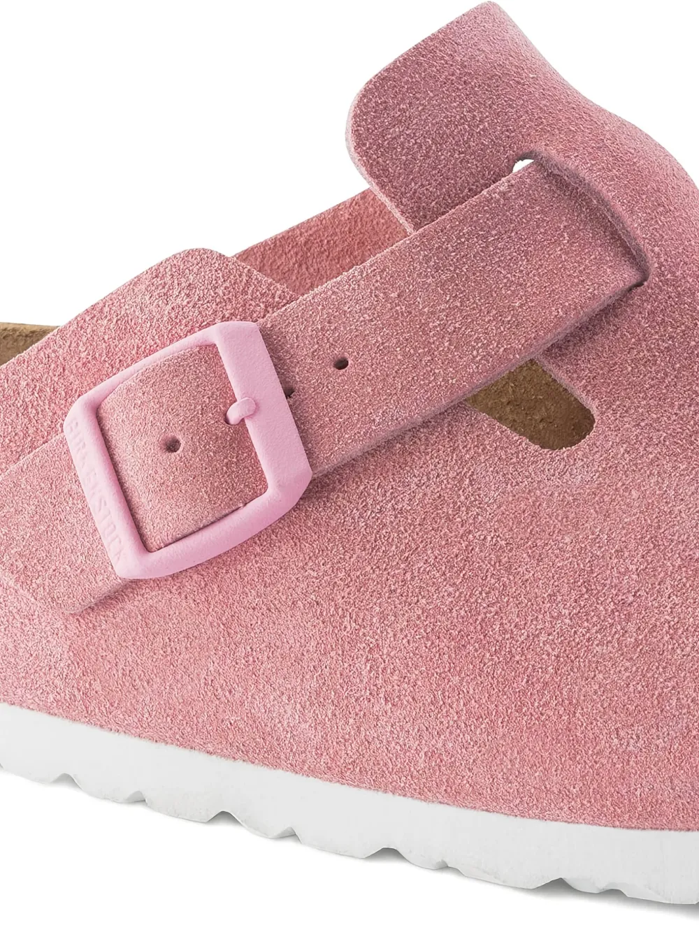 Birkenstock Boston suède muiltjes met gesp Roze