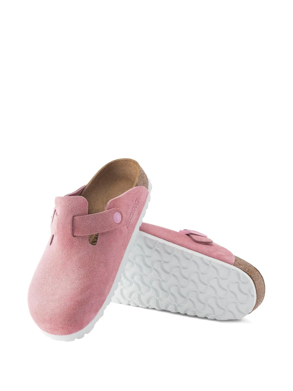 Birkenstock Boston suède muiltjes met gesp Roze