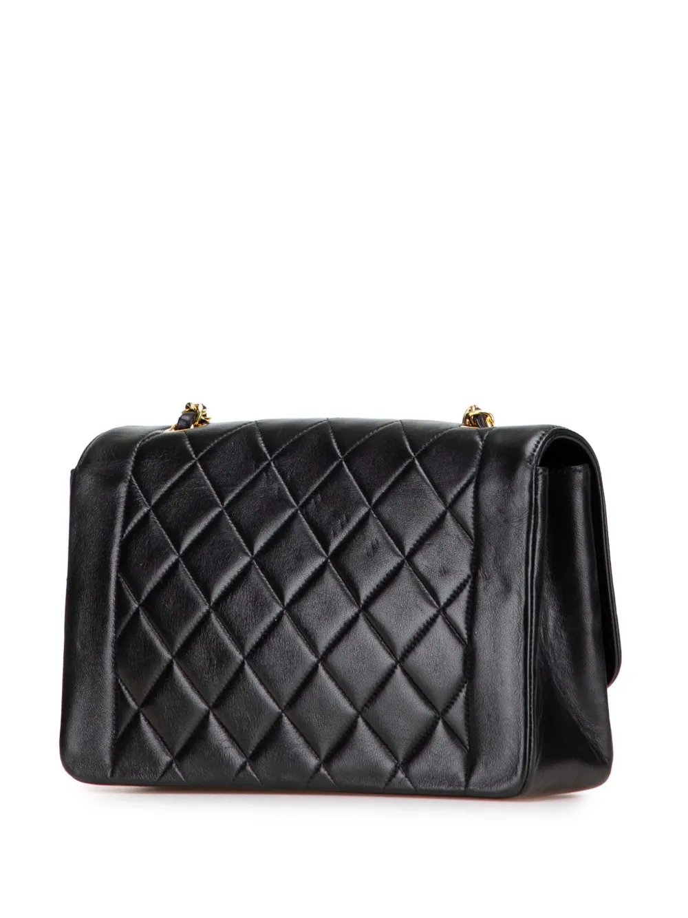 Pre-owned Chanel 1991-1994 Medium Lambskin Diana Flap Crossbody Bag In Black