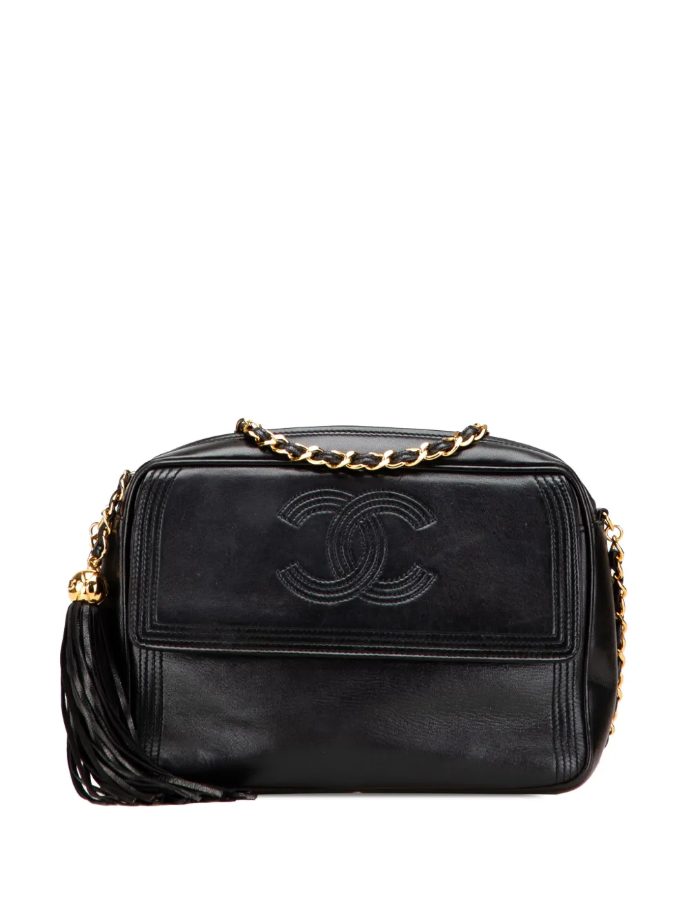 CHANEL Pre-Owned 1991-1994 CC Quilted Lambskin Tassel Stitched Flap crossbody bag | Black | Image 1