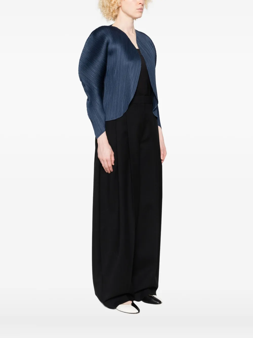 Issey Miyake Pleated Jacket In Blue