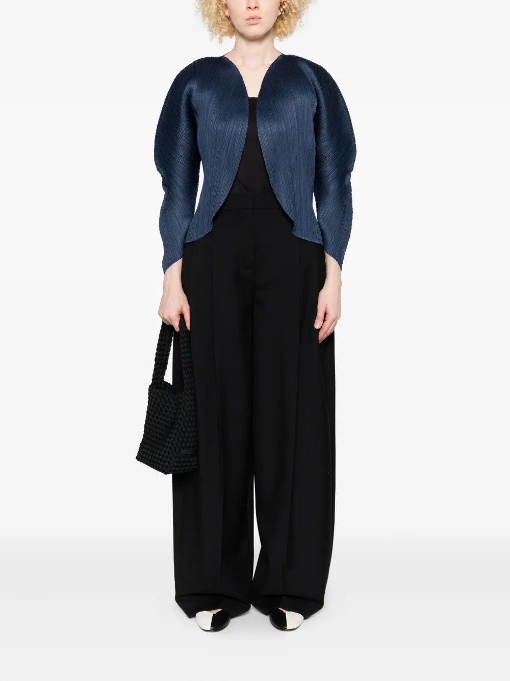 Issey Miyake Pleated Jacket In Blue