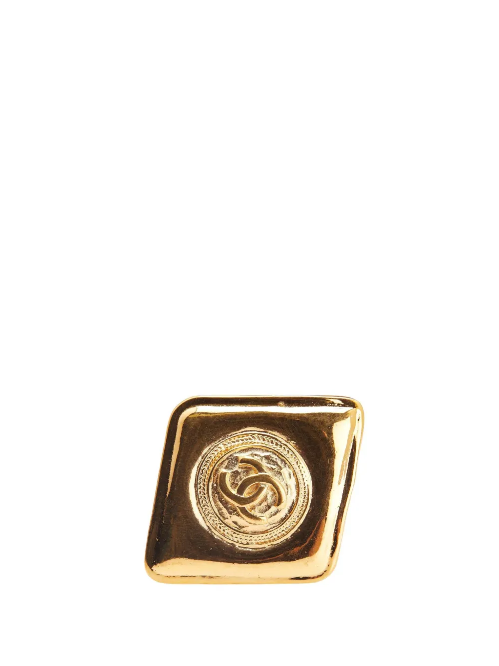 CHANEL Pre-Owned 1970-1980 ゴールドプレーテッド ココマーク ダイヤ コスチューム ブローチ - ゴールドトーン CHANEL Pre-Owned 1970-1980 ゴールドプレーテッド ココマーク ダイヤ コスチューム ブローチ - ゴールドトーン