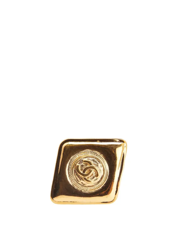 CHANEL Pre-Owned 1970-1980 CC Gold Plated Diamond Brooch Costume Brooch  Gold FARFETCH IN