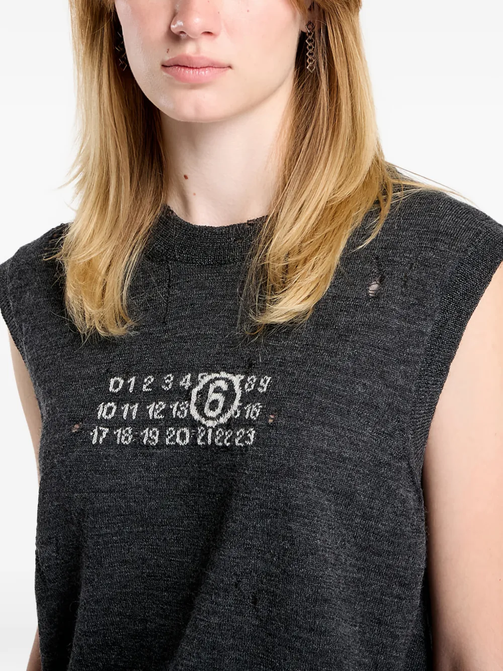Numeric-logo distressed knitted vest