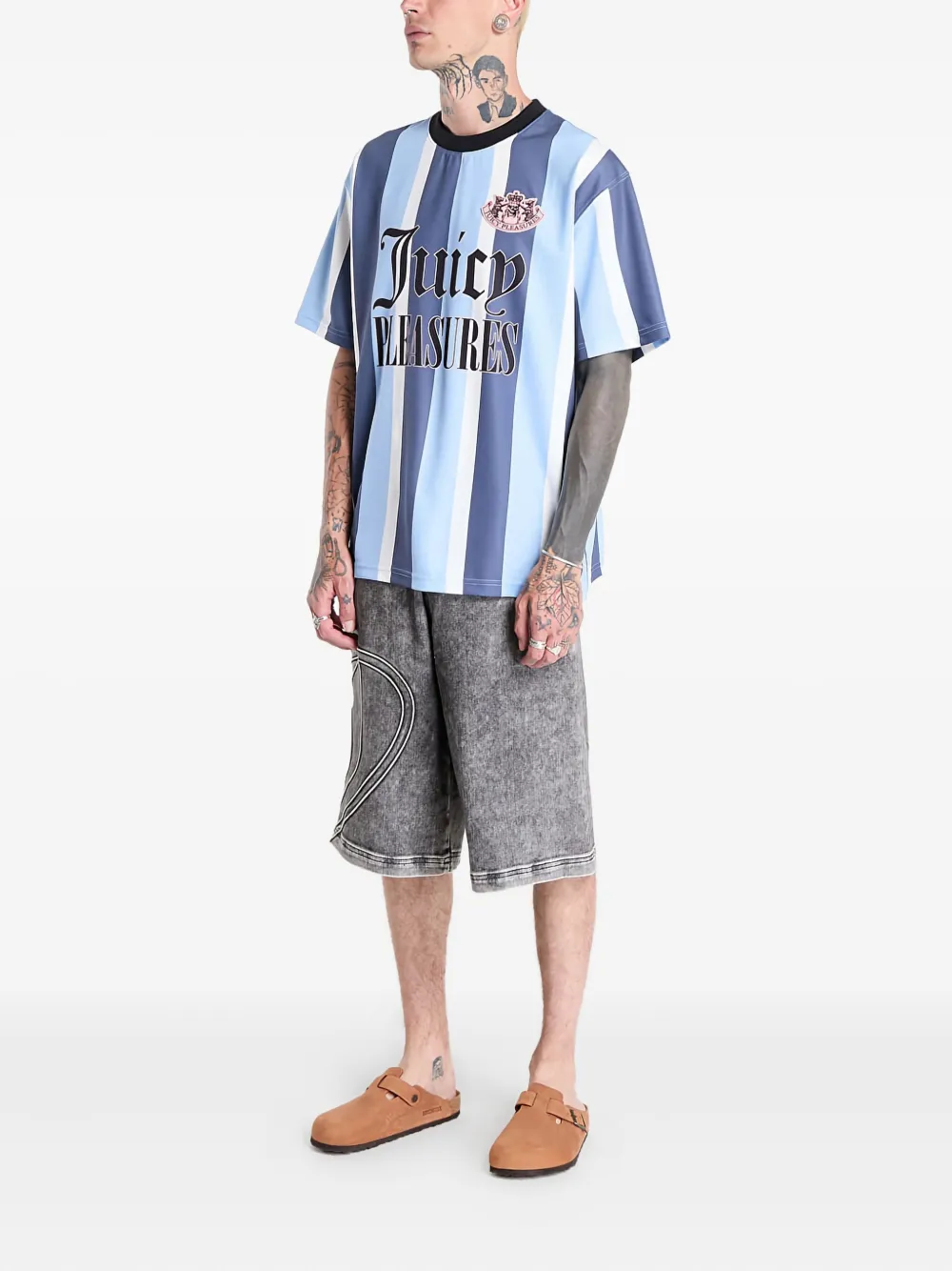 Pleasures striped sport T-shirt - Blauw