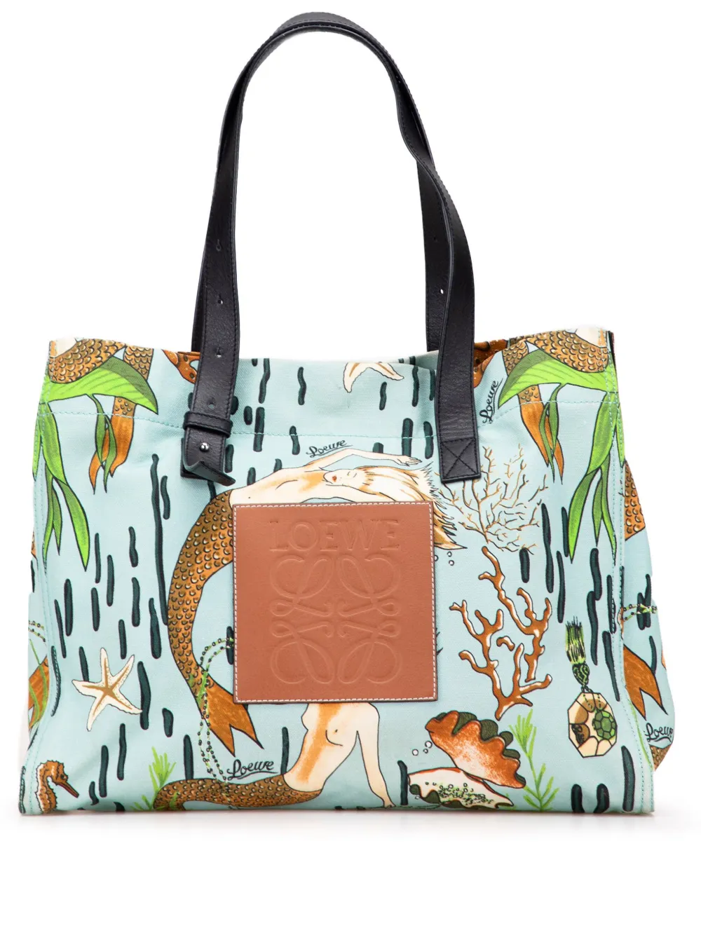 Loewe Pre-Owned 2018 Paulas Ibiza Medium Canvas Mermaid Print tote bag | Blue | Image 1