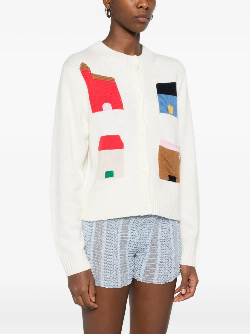 Stine Goya Cropped Pocket Cardigan In White