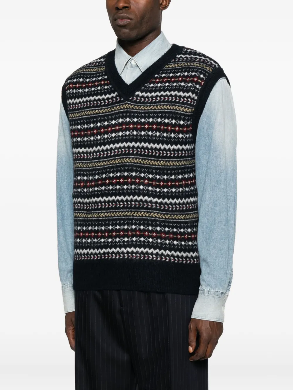 Dunst Fairisle-pattern V-neck Sweater In Multi