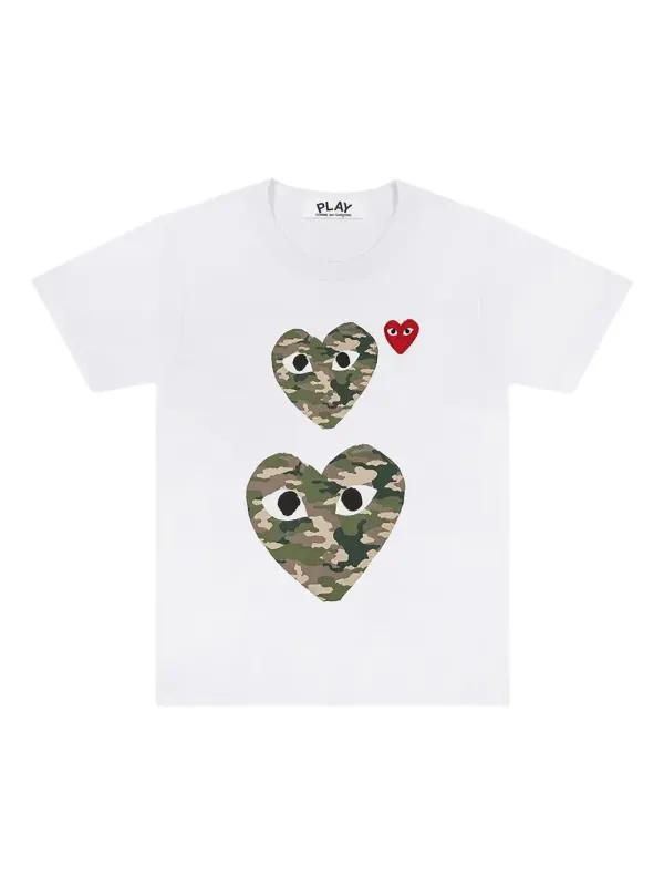 Comme Des Garçons Play Camouflage double-heart T-shirt White