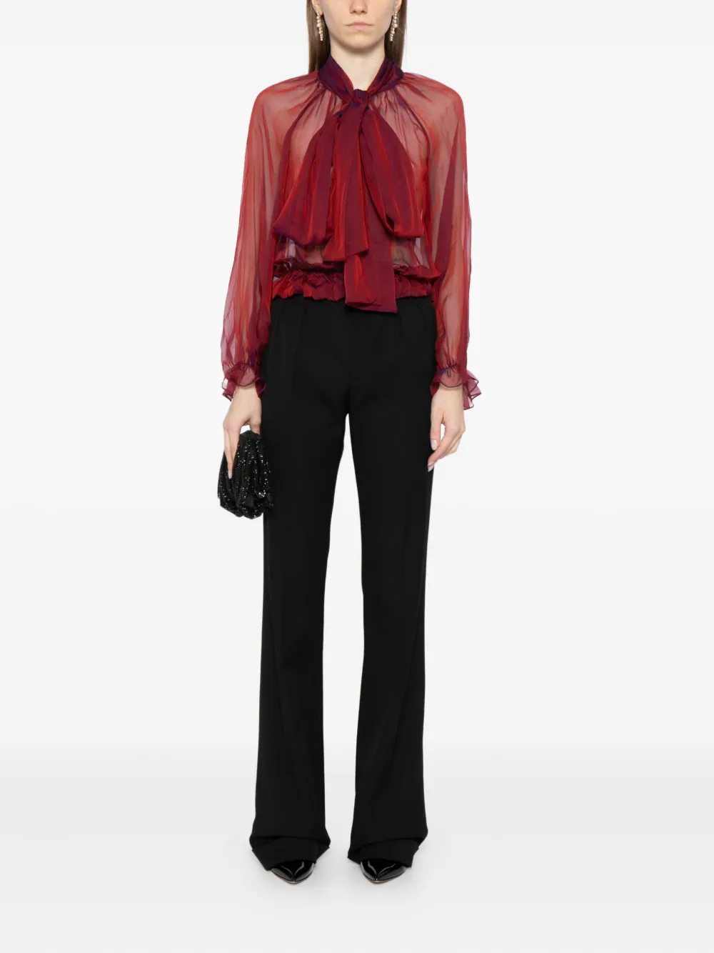 Saiid Kobeisy Chiffon Bow Blouse In Red