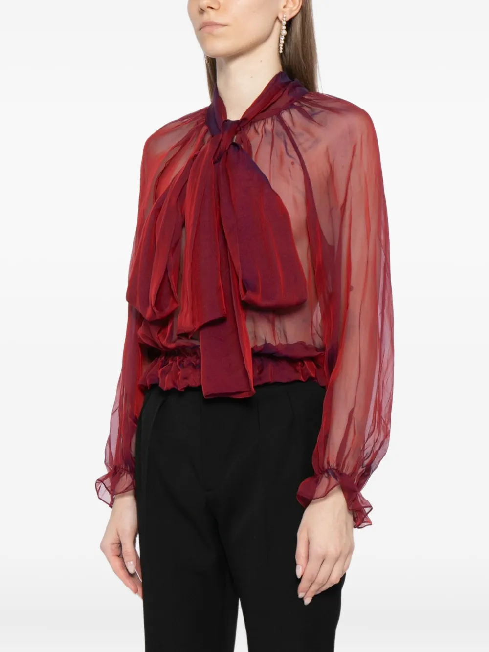 Saiid Kobeisy Chiffon Bow Blouse In Red