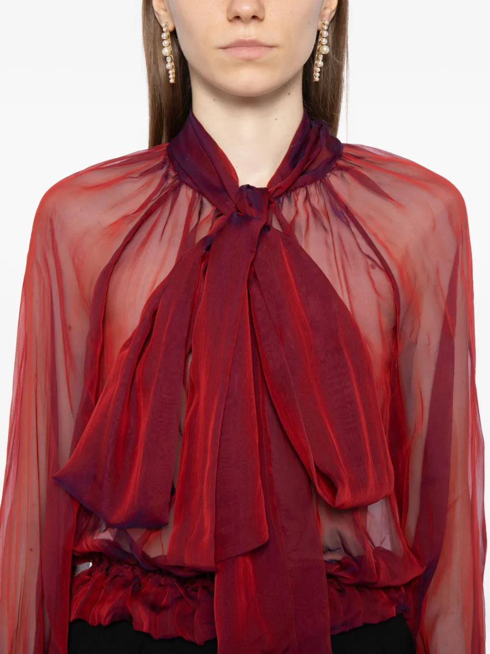 Saiid Kobeisy Chiffon Bow Blouse In Red