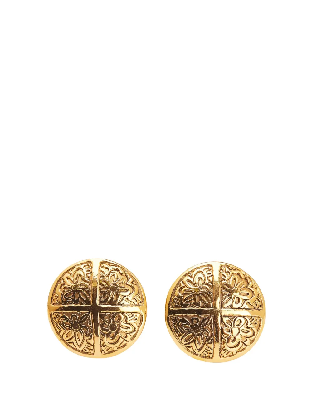 CHANEL Pre-Owned 1970-1980 Gold Plated Camellia Cross Dome Clip On Earrings costume earrings | Gold | Image 1