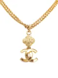 CHANEL Pre-Owned 1995 CC Gold Plated Double Chain Clover Pendant Necklace costume necklace