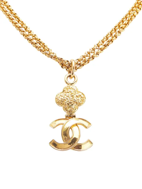 CHANEL Pre-Owned قلادة 'كلوفر' سلسلة مزدوجة مطلية بالذهب بدلاية بشعار CC ‏1995