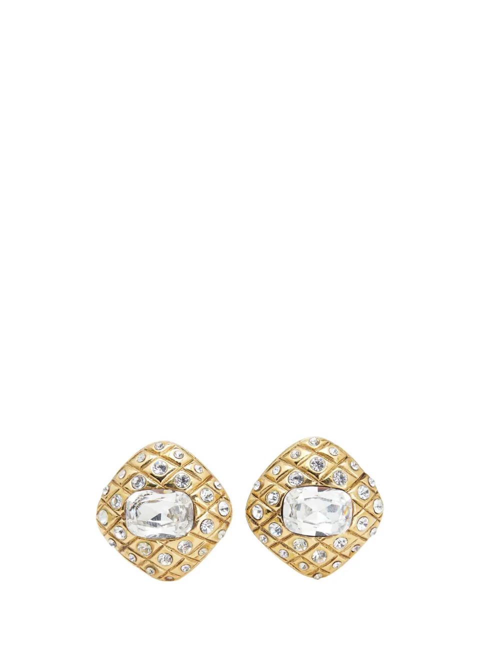 CHANEL Pre-Owned 1980-1990 ゴールドプレーテッド マトラッセ ダイヤモンド クリスタル クリップオン コスチューム CHANEL Pre-Owned 1980-1990 ゴールドプレーテッド マトラッセ ダイヤモンド クリスタル クリップオン コスチューム