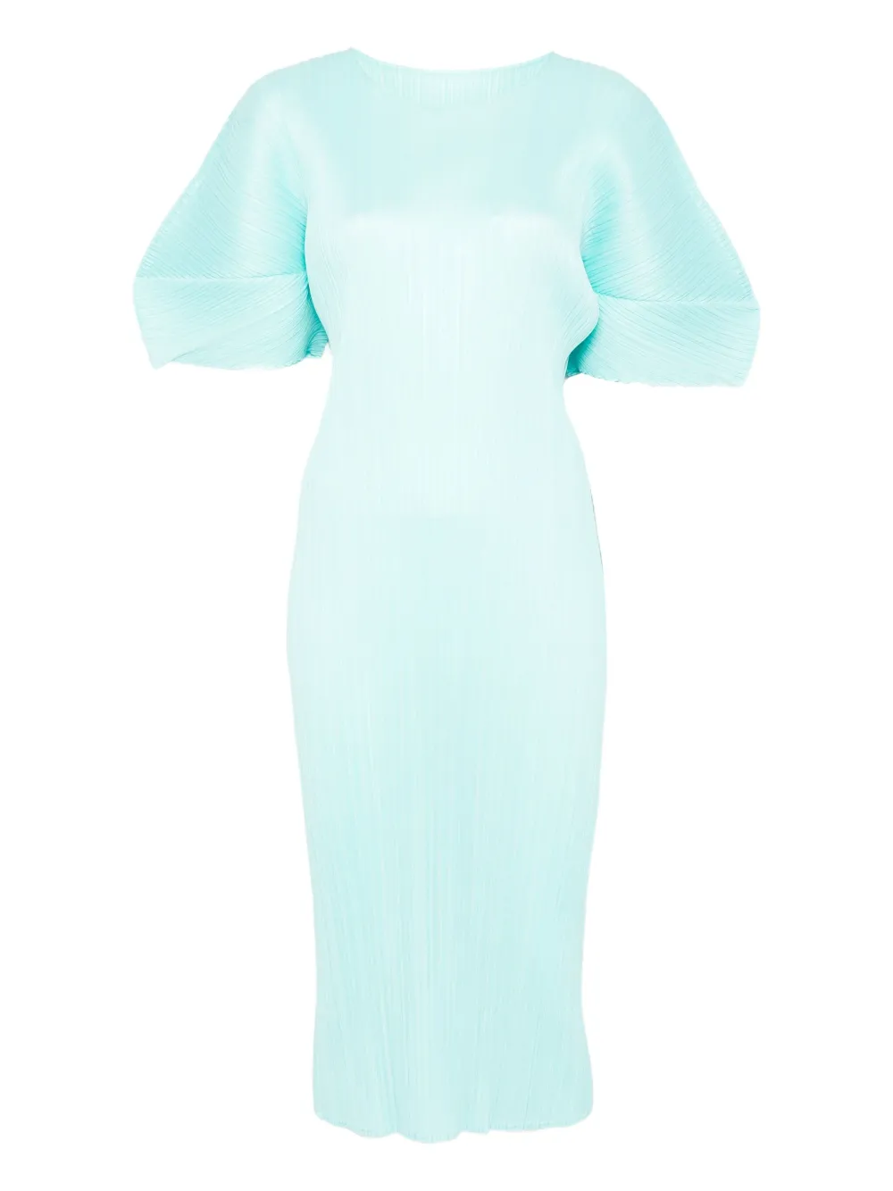 Pleats Please Issey Miyake pleated short-sleeved day dress - ブルー Pleats Please Issey Miyake pleated short-sleeved day dress - ブルー