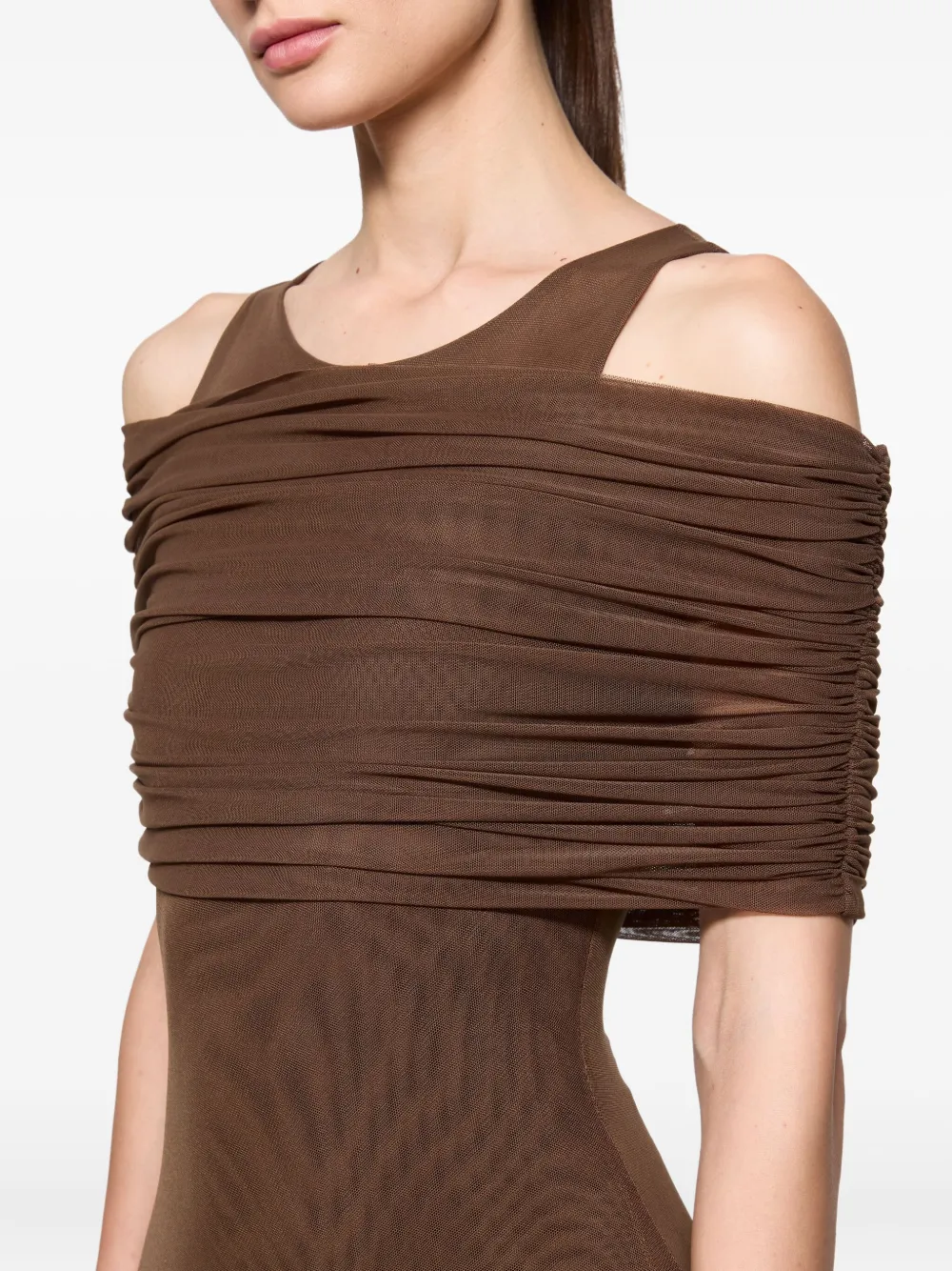 Atu Body Couture Off-shoulder Maxi Dress In Brown