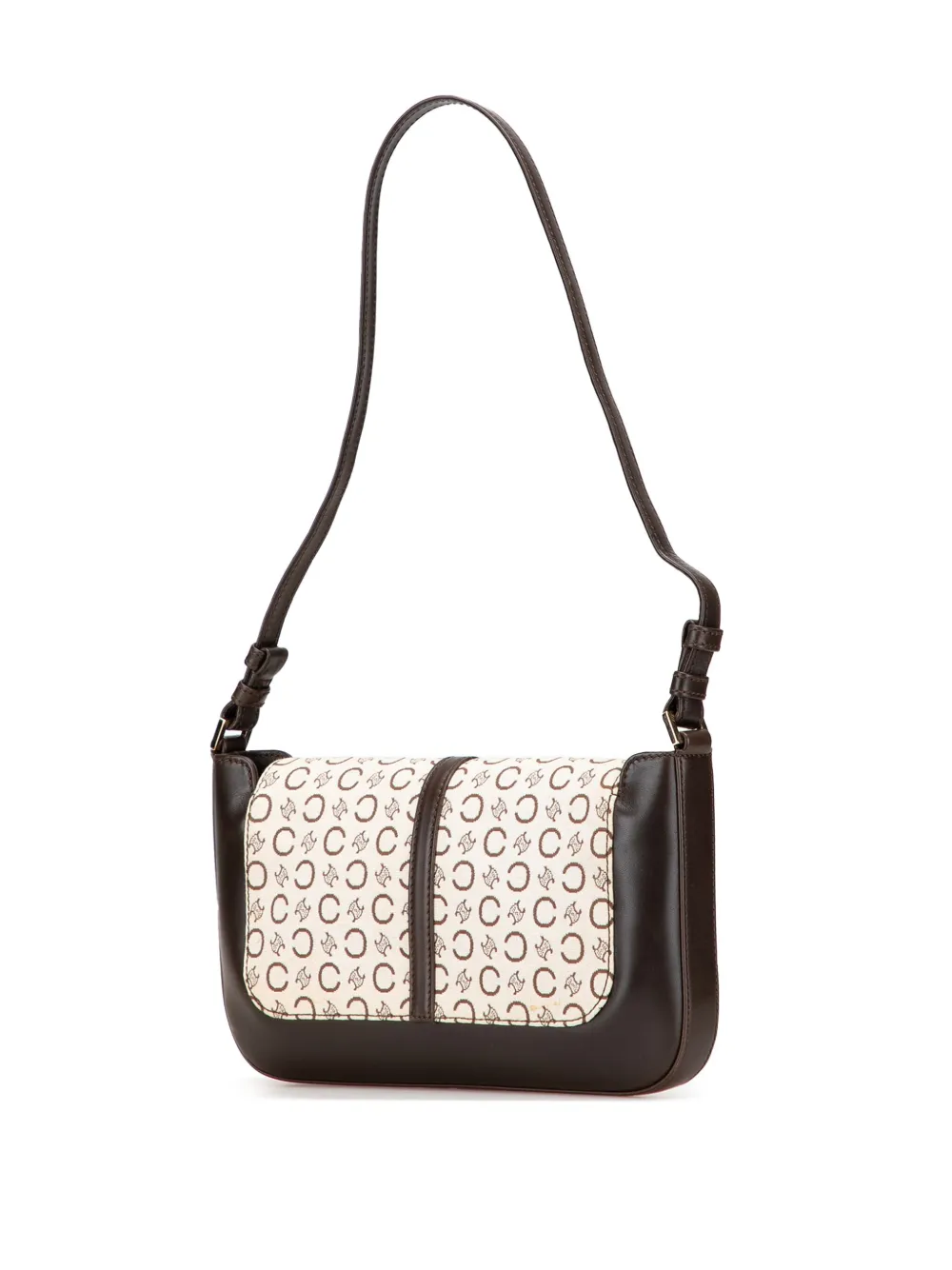 Pre-owned Celine 2001 C Macadam Canvas And Leather Shoulder Bag In Brown