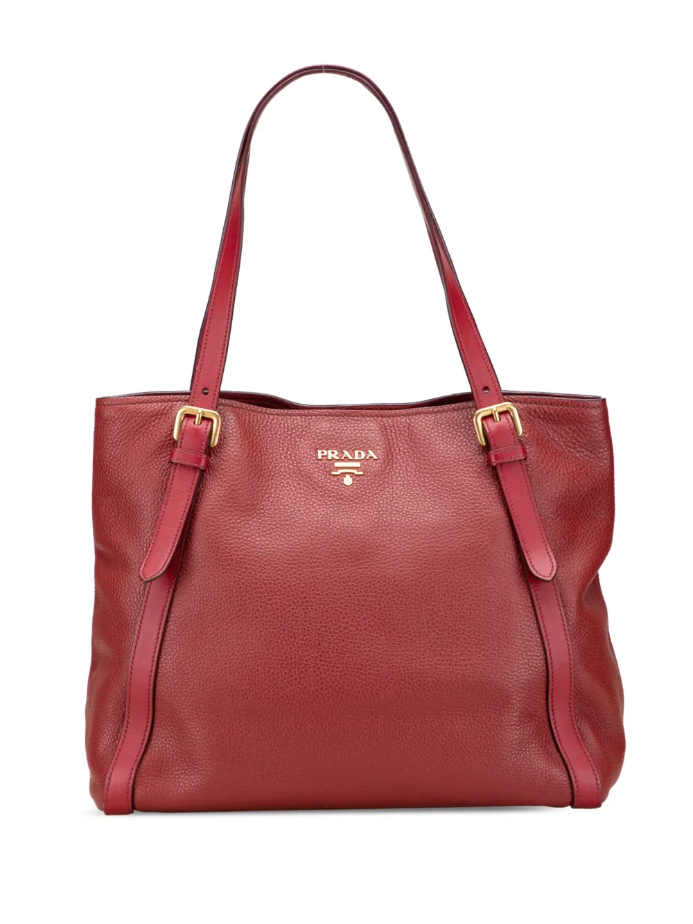 Pre-owned Prada 2000-2025 Vitello Daino Shopping Tote Bag In Red
