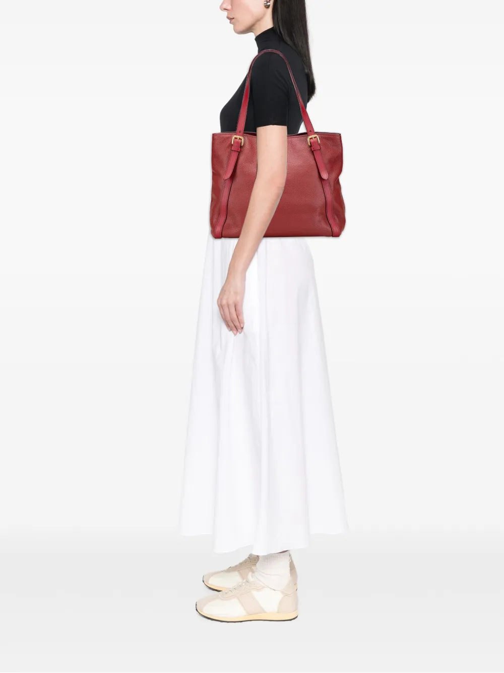 Pre-owned Prada 2000-2025 Vitello Daino Shopping Tote Bag In Red