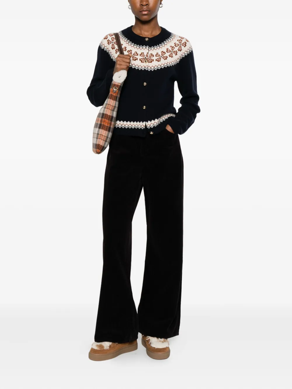 Frame The Cashmere Fair Isle Cardi Navy In Blue