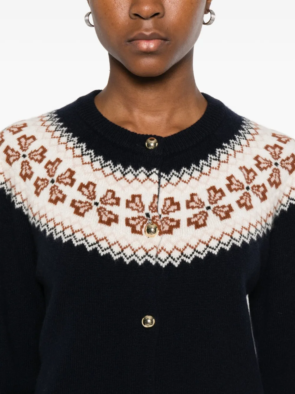Frame The Cashmere Fair Isle Cardi Navy In Blue