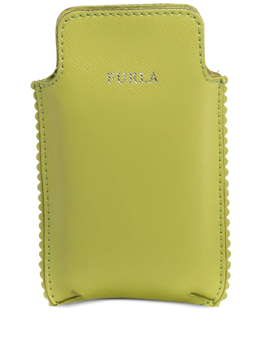Pre-owned Furla Scalloped-edge Phone Case In Green