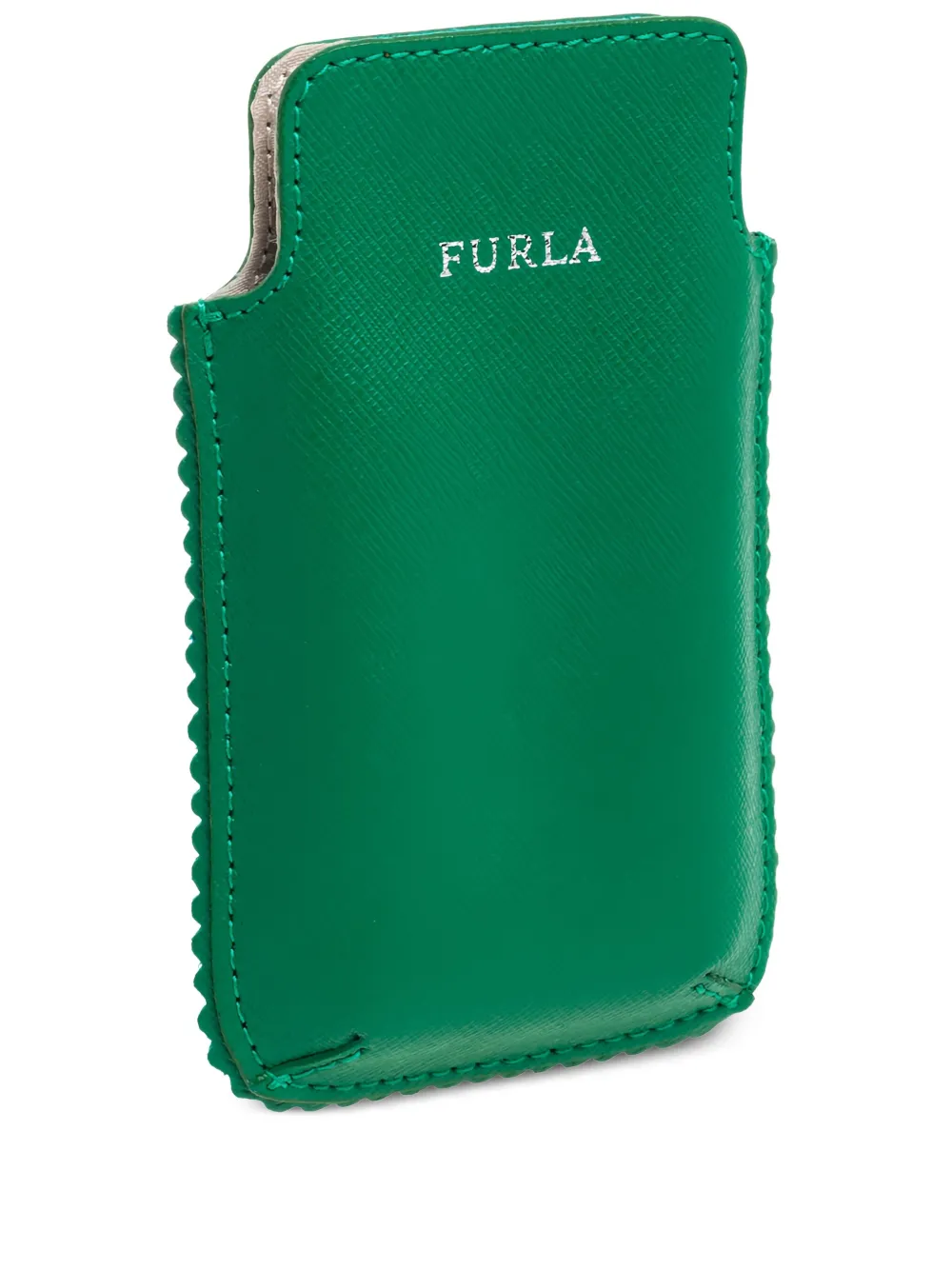 Pre-owned Furla Leather Scallop-trim Phone Case In Green