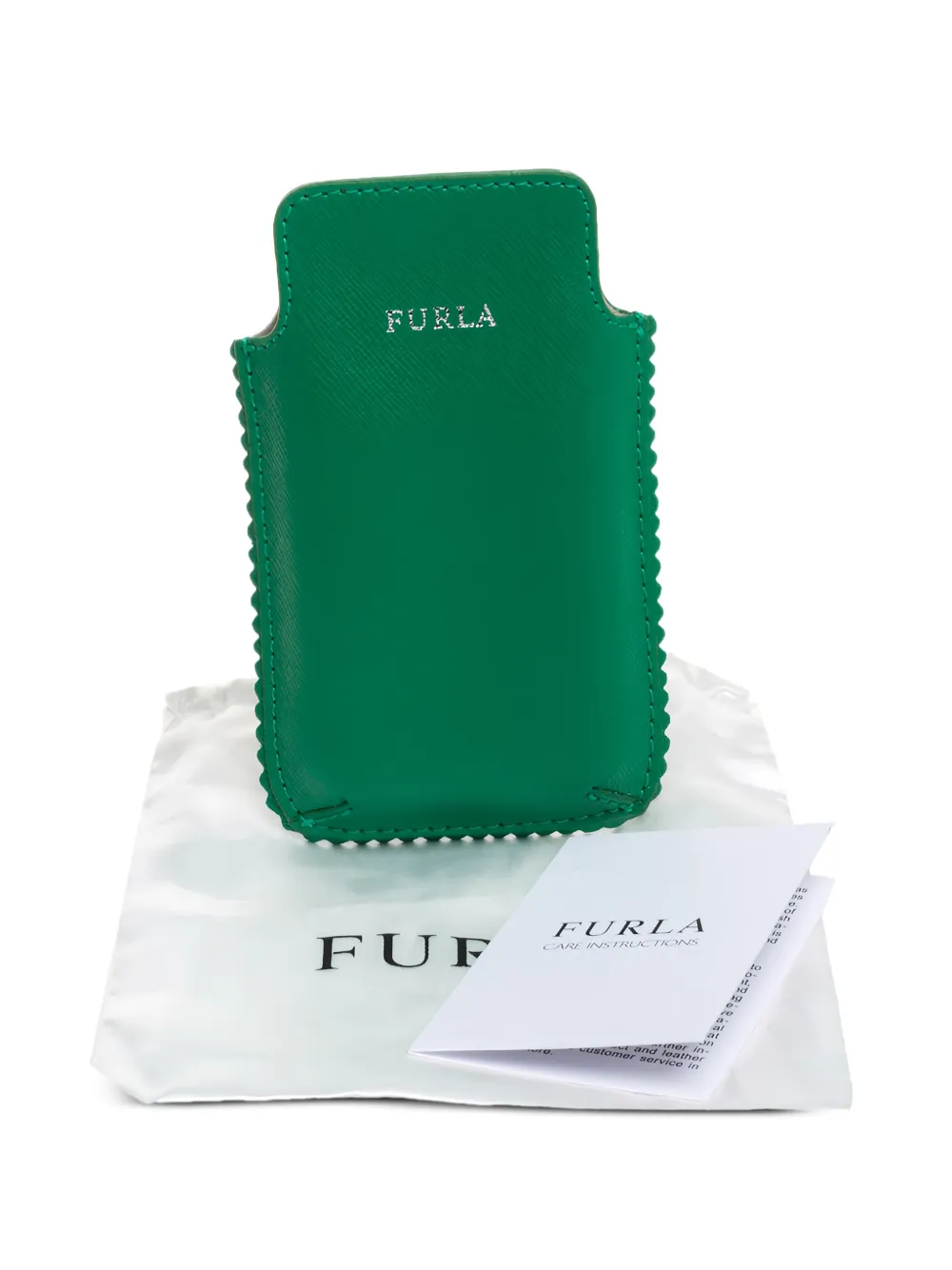 FURLA Pre-owned Leather Scallop-trim Phone Case In Green