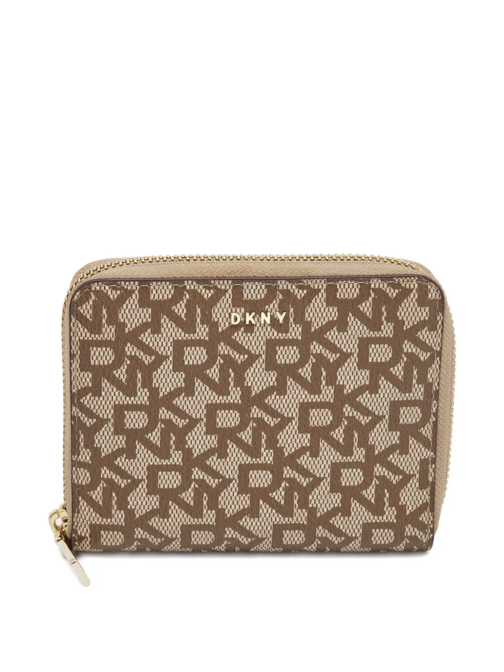Pre-owned Dkny Monogram-pattern Coated-canvas Wallet In Neutral