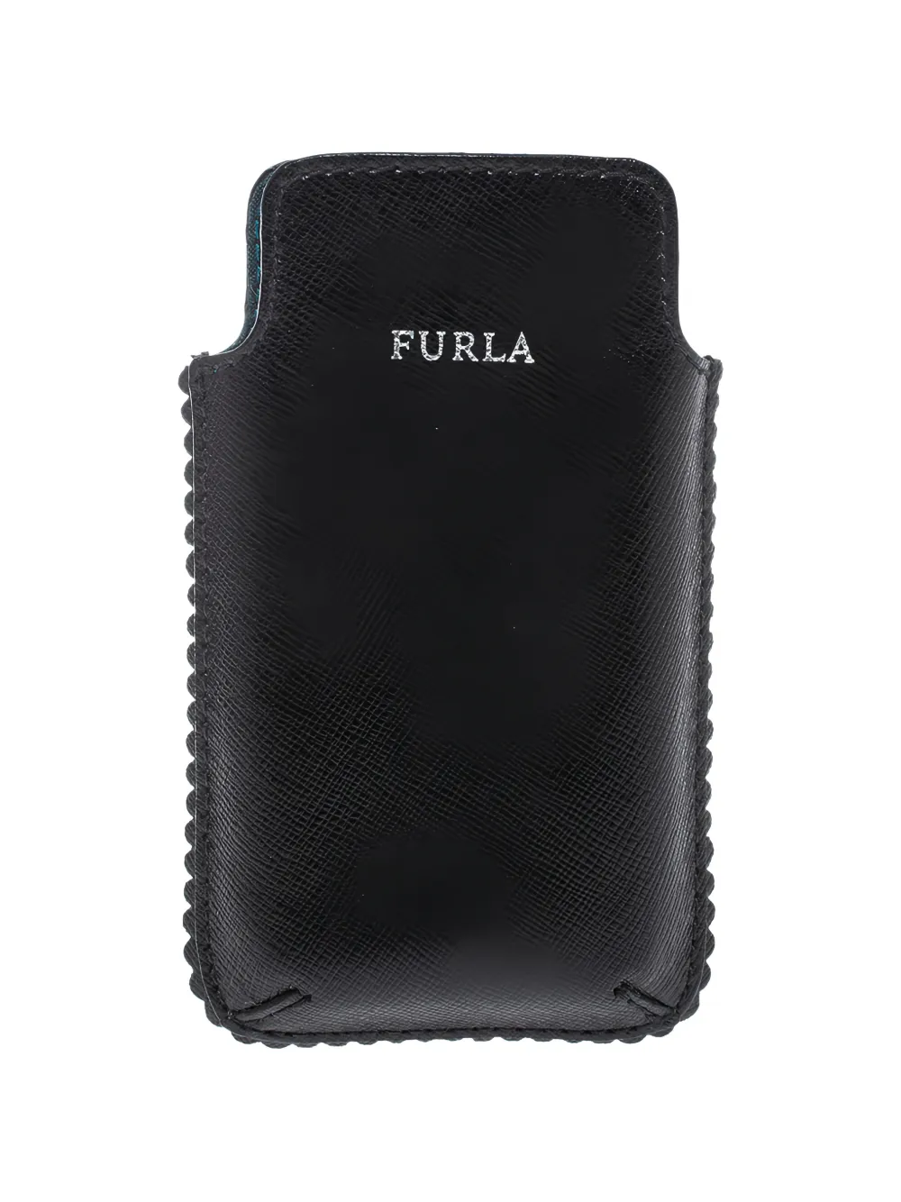 Pre-owned Furla Scalloped Leather Phone Case In Black