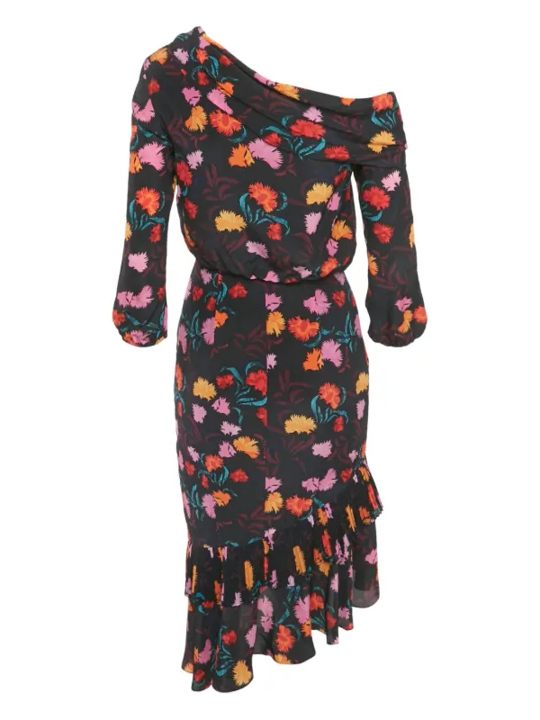 saloni off the shoulder dress Saloni Tricia Off-the-Shoulder Floral-Print Silk Dress, Women's, 6