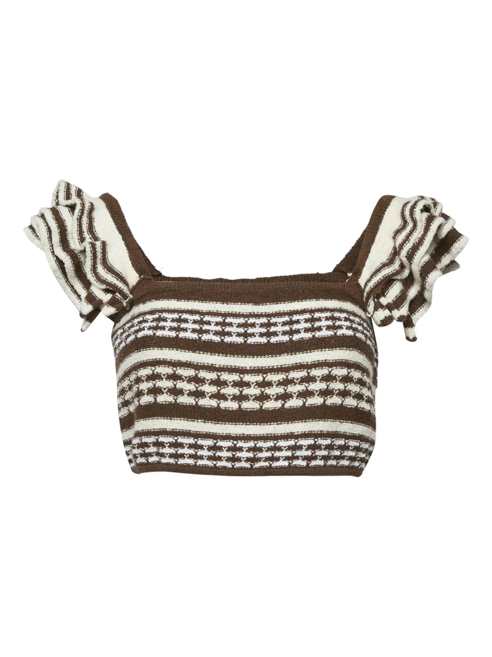 Pre-owned Tularosa 2020s Striped Ruffled Top In Brown