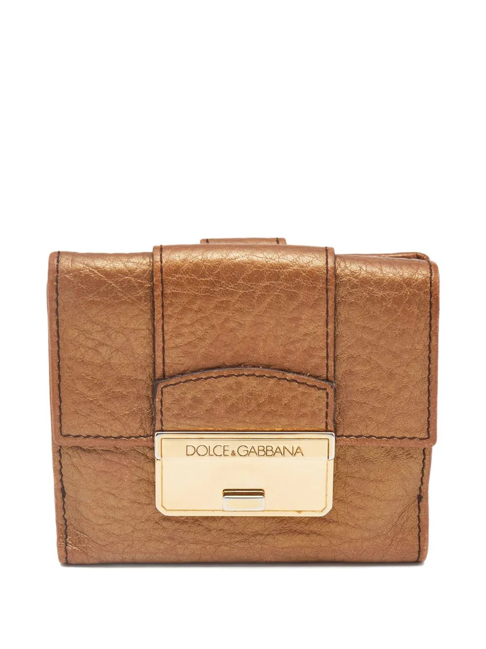 Pre-owned Dolce & Gabbana Metallic-trimmed Flap Wallet In Brown