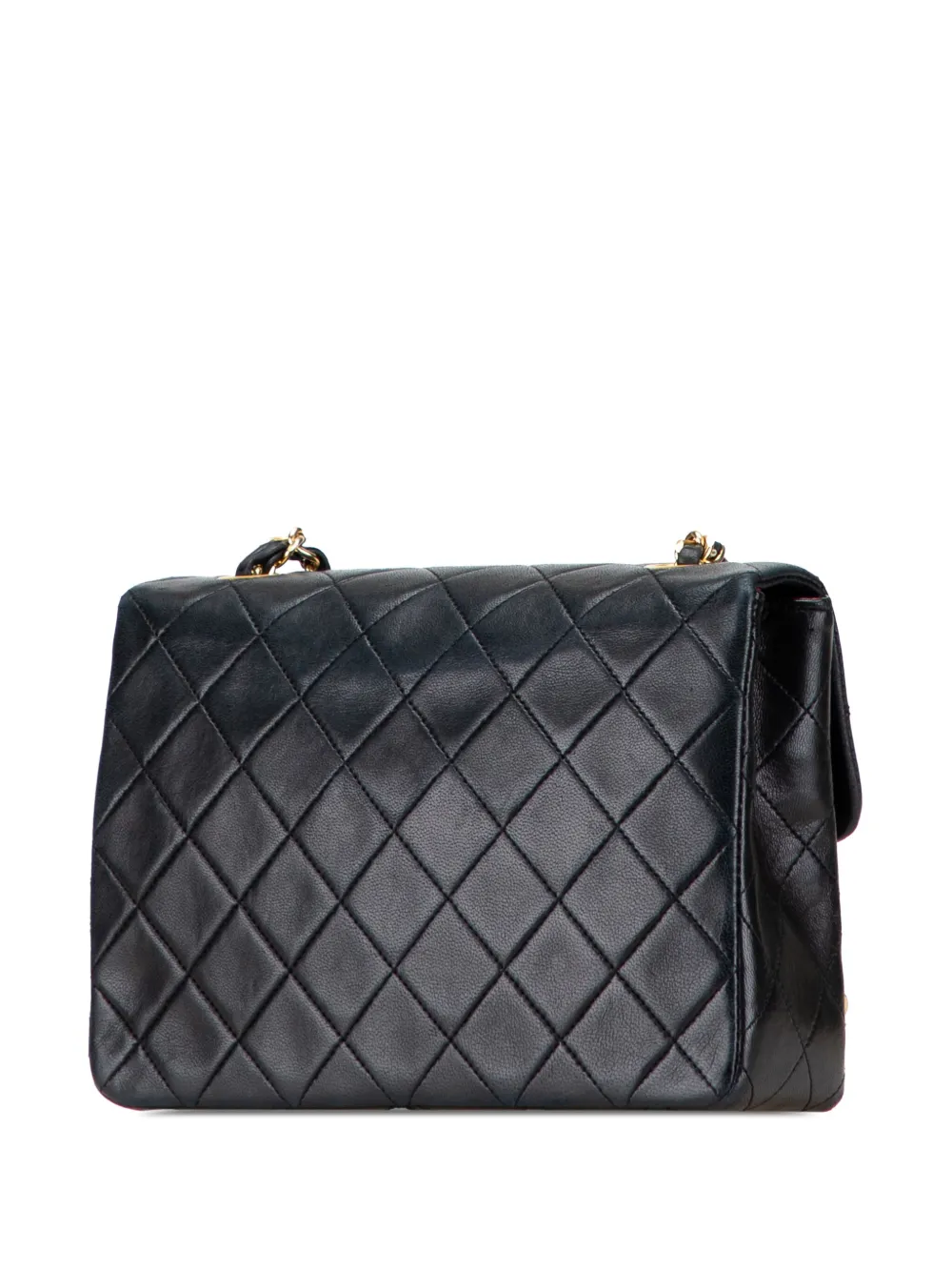 Pre-owned Chanel 1989-1991 Mini Square Quilted Lambskin Single Flap Crossbody Bag In Black